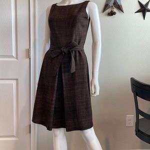 Merona brown linen look tie belt dress size 2